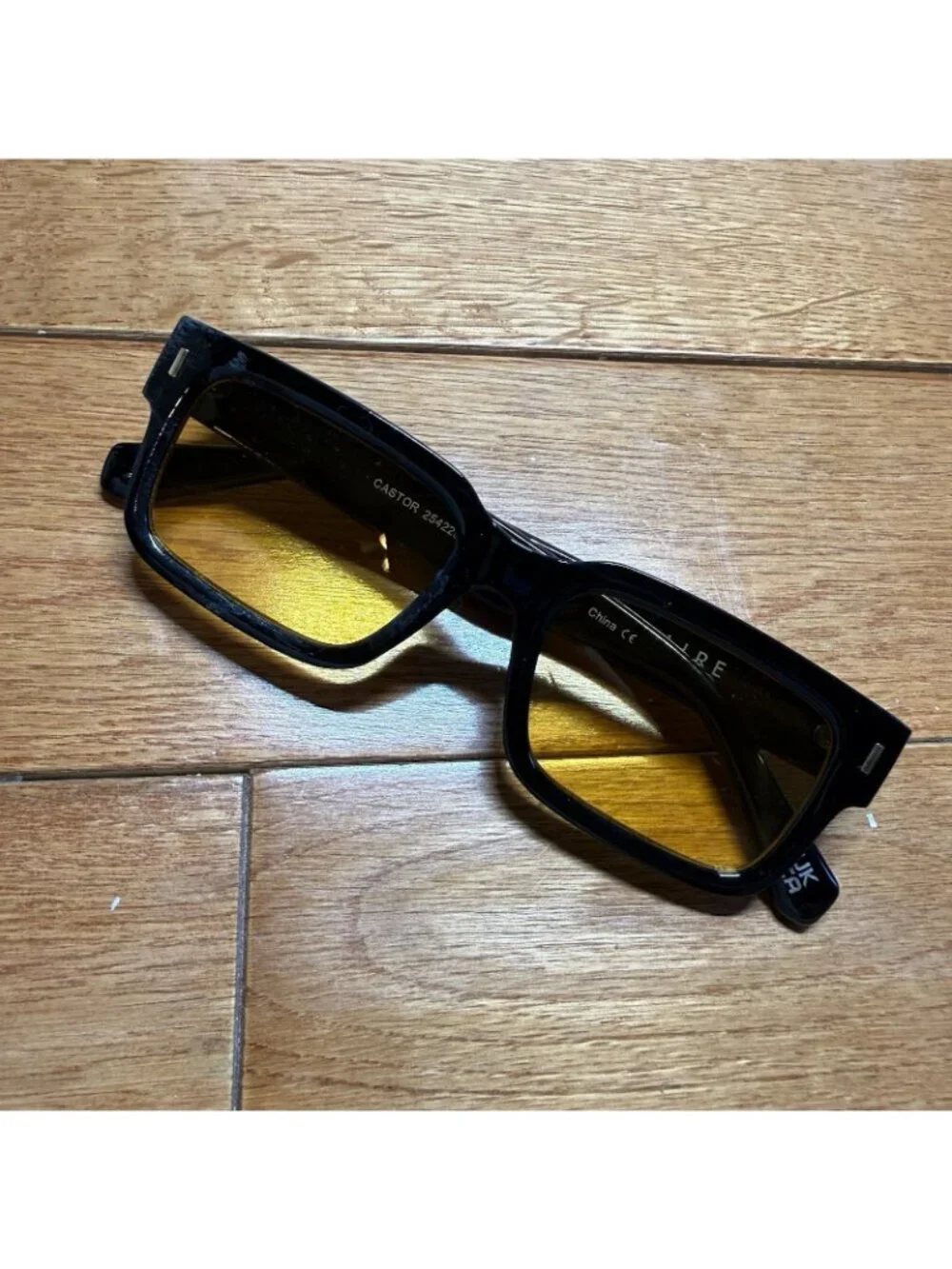 AIRE Castor Black Rectangular Sunglasses Amber Lens Retro Y2K Blogger Chic